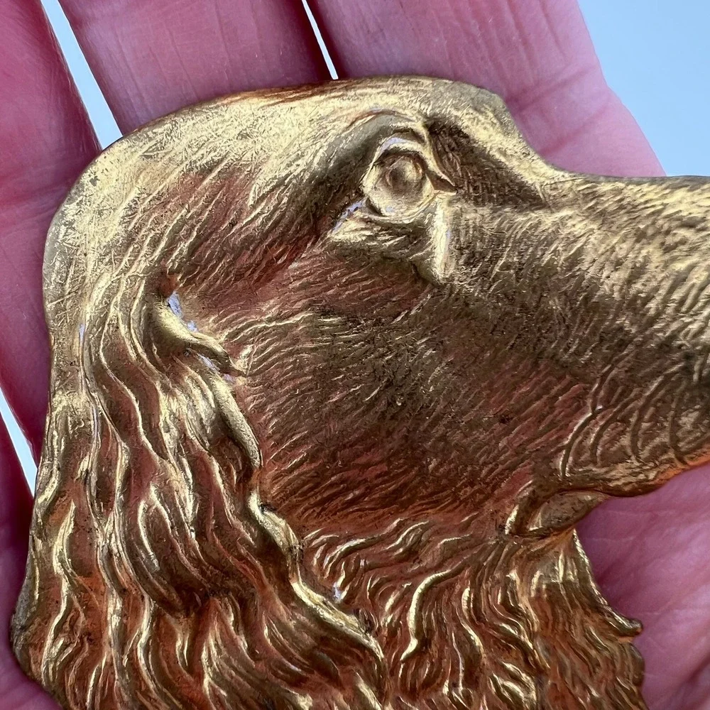 Vintage‎ Gold Tone Cocker Spaniel Dog Head Brooch Pin 2 3/8